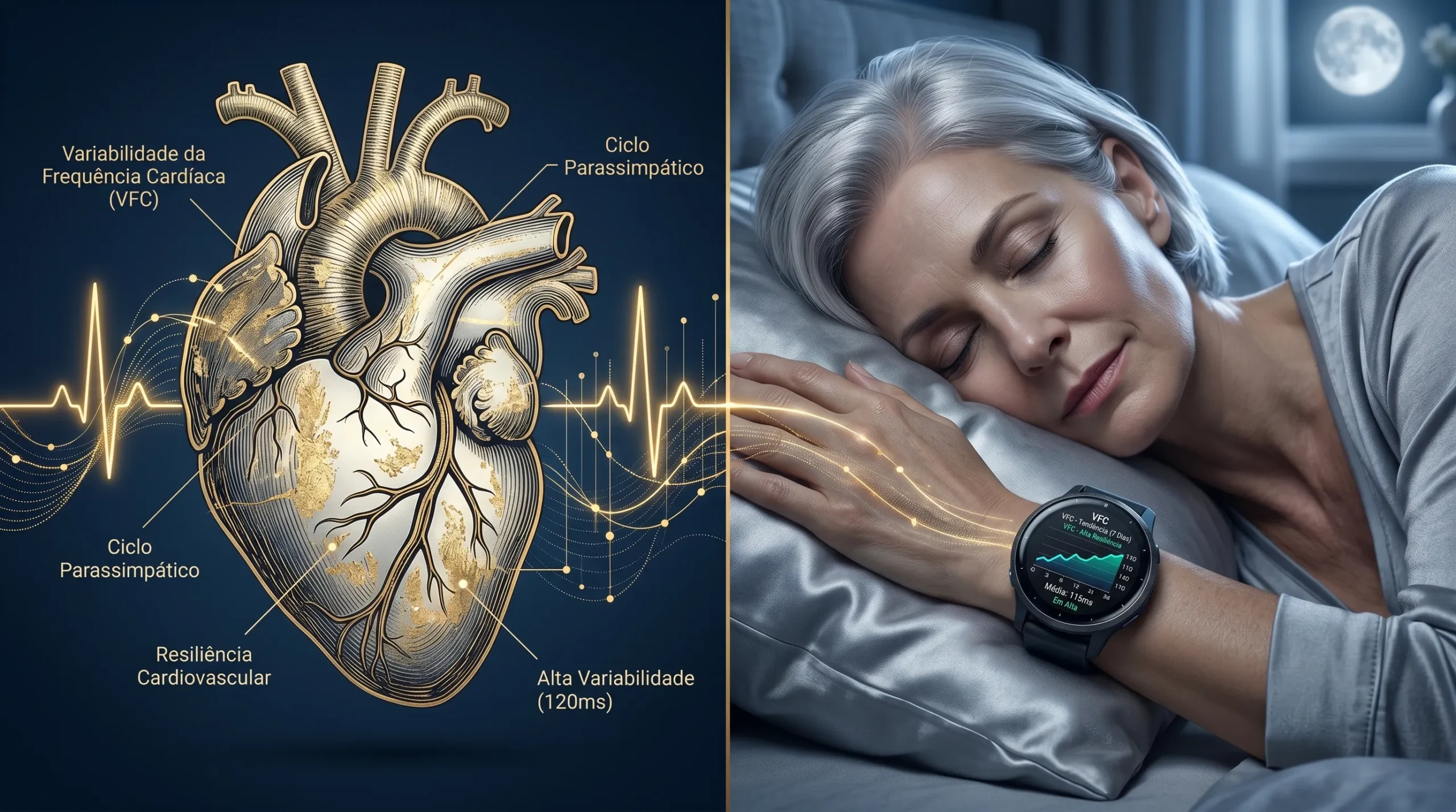 Ilustração da relação entre variabilidade da frequência cardíaca e qualidade do sono