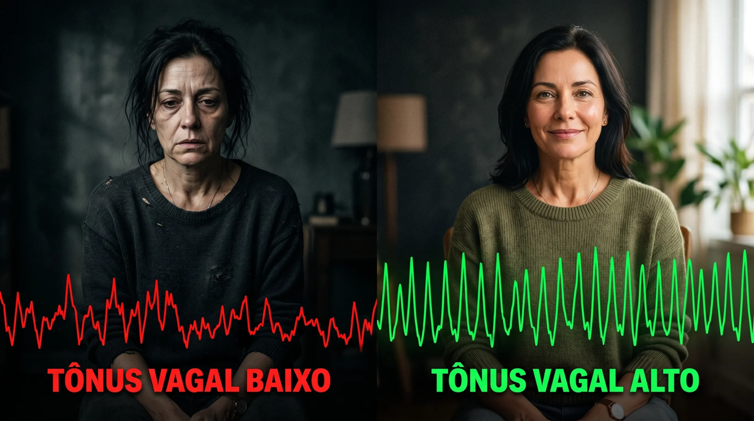 Comparação cinematográfica entre sinais de tônus vagal baixo e alto com impacto na VFC