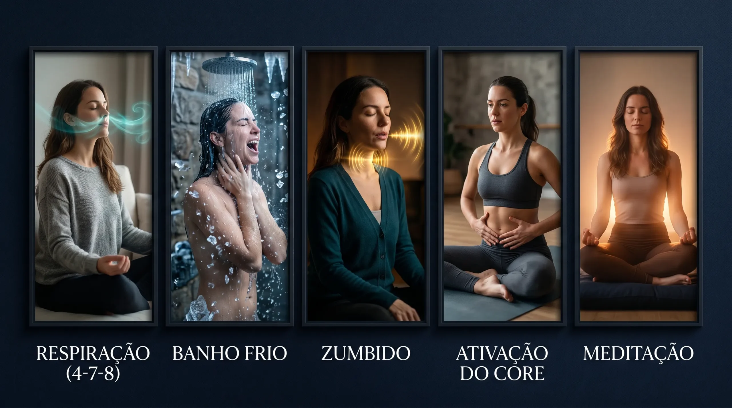 Cinco técnicas cinematográficas de estimulação do nervo vago: coerência cardíaca, frio, humming, respiração e meditação