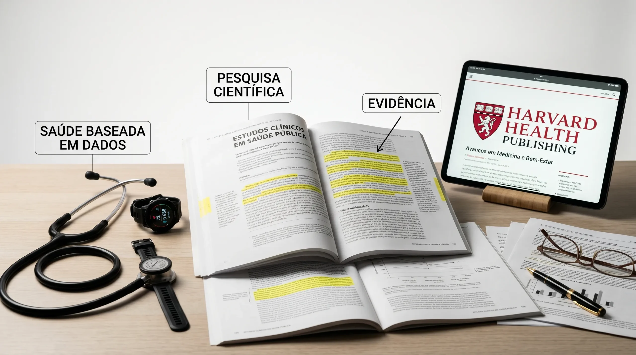 Pesquisas científicas e Harvard Health Publishing como fontes de evidência sobre estimulação vagal e VFC